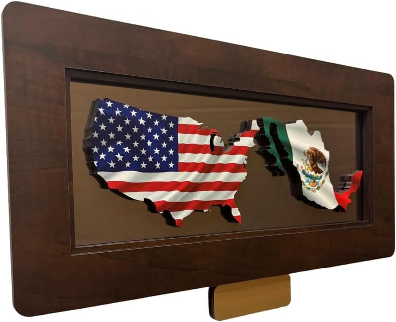 Two Country 3D Flag Wall Art with Engraving Plaque, Citizenship Gift, Multiple Frame Options (walnut)